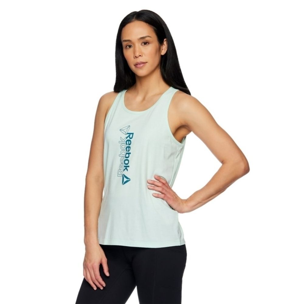 Reebok Womens Sz Medium Milestone Round Neck Tank Top Dusty Aqua